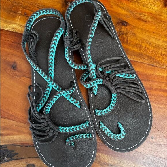Plaka Seashell Summer Sandals for Women | Turquoise-Zebra EUC SZ 8 - Picture 5 of 6